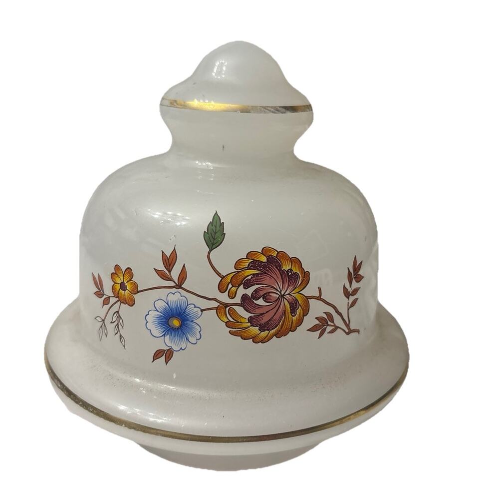 Vintage 1970s Glass Painted Floral Ceiling Light Fixture Cover